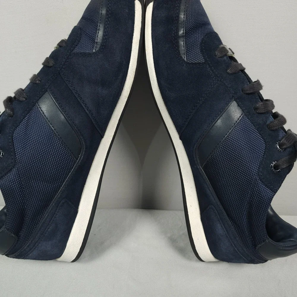 Hugo Boss Glaze Shoes Men Size 43 US 10 Navy Blue Suede Low Lace Up Sneaker